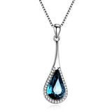 Silver Dark Blue Teardrop Pendant Necklace