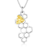 Honeycomb and Golden Honey Bee Pendant Necklace