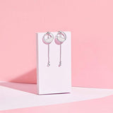 925 Sterling Silver Earrings with White Enamel Half-moon and Round AAA Zircon Pendant