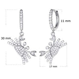 White Gold Plated 925 Sterling Silver CZ Cubic Zirconia Crab Dangle Drop Small Hoop Earrings For Women Girls