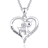 S925 Sterling Silver Keep Lucking Going Elephant Love Heart Necklace for Women Girls