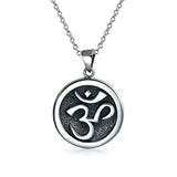 Aum Om Ohm Sanskrit Symbol Yoga Medallion Pendant For Women For Men Necklace Circle Disc Oxidized 925 Silver