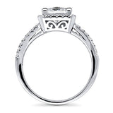 Rhodium Plated Sterling Silver Princess Cut Cubic Zirconia CZ Halo Promise Engagement Split Shank Ring