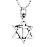 Uniquely Beautiful Star of David & Cross 925 Sterling Silver Pendant Necklace