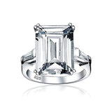 Art Deco Style 10Ct Solitaire Cubic Zirconia AAA CZ Baguettes 925 Sterling Silver Emerald Cut Statement Engagement Ring