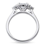 Rhodium Plated Sterling Silver 3-Stone East-West Promise Engagement Ring Made with Swarovski Zirconia Oval Cut