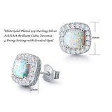 Sterling Silver White Opal Stud Earrings Cubic Zirconia Opal Fine Jewelry for Women