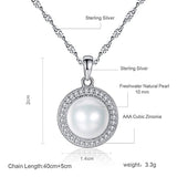 S925 Sterling Silver Freshwater Pearl Pendant Necklace with CZ Halo Fine Jewelry for Women