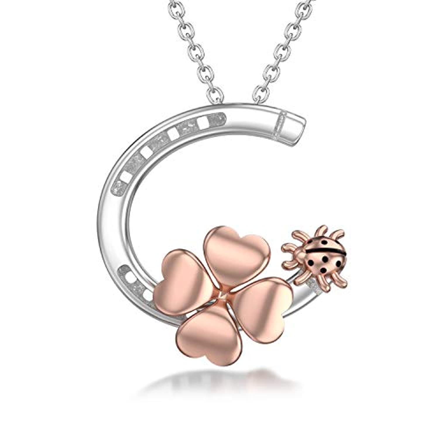 Lucky Four Leaf Clover Sterling Silver Rose Gold Chain Necklace For Women