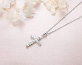 S925 Sterling Silver Cubic Zirconia Cross Pendant Necklace Jewelry for Women