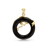 Asian Style Round Open Circle Disc Black Onyx Dragon Pendant Necklace For Women 925 Sterling Silver