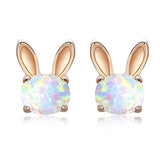  Silver Opal Rabbit Stud Earrings 