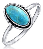 Simple Bezel Oval Boho Fashion Stabilized Turquoise Ring For Women For Teen 925 Sterling Silver