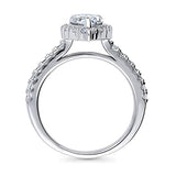 Rhodium Plated Sterling Silver Pear Cut Cubic Zirconia CZ Halo Engagement Ring