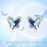 925 Sterling Silver Butterfly Stud Earrings with Blue Crystals Gift for Women Girls