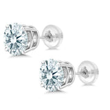 14K Gold Stud Earrings with White Zirconia For Women