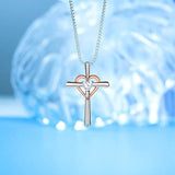 925 Sterling Silver Cross Heart Necklaces for Women Cubic Zirconia Pendant  Rose Gold Plated Love Necklaces