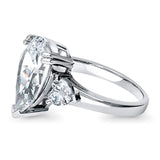 Rhodium Plated Sterling Silver Pear Cut Cubic Zirconia CZ Statement 3-Stone Anniversary Engagement Ring