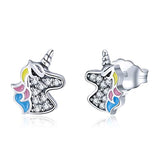 Silver Cubic Zircon Cute Kid Unicorn Stud Earrings 