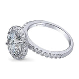 Rhodium Plated Sterling Silver Round Cubic Zirconia CZ Statement Halo Engagement Ring