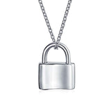 Functional Lock Pendant Charm Polished 925 Sterling Silver Engravable Necklace For Women