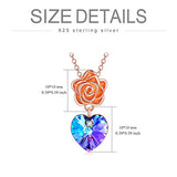 Rose Flower Necklace S925 Sterling Silver with Purple Heart Crystal Necklace Anniversary Pendant Jewelry Gifts for Women Teen Girls