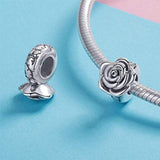 925 Sterling Silver Rose Flower Dazzling CZ Bead Charm For Women Snake Bracelet Charm