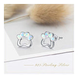 Cute White Opal Paw Animal Colections Stud Earrings for Women Daughter 925 Sterling Silver Hypoallergenic Stud Earrings for Sensitive Ears