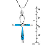 Hieroglyph Eternal Life Cross Turquoise 925 Sterling Silver Pendant Necklace