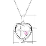 Sterling Silver Cross in Heart Faith Hope Love Pendant Necklace