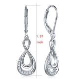 925 Sterling Silver Cubic Zirconia Double Infinity Symbol Dangle Leverback Earrings