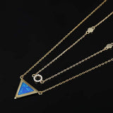 Opal Necklace, Triangle Jewelry Silver Dainty Geometric Pendant Gold Double Layered Necklace Triangle Necklace Christmas Jewelry for Women(Blue)