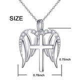 925 Sterling Silver Guardian Angel Wings Cross Pendant Necklace for Women