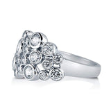 Rhodium Plated Sterling Silver Cubic Zirconia CZ Bubble Cocktail Fashion Right Hand Ring