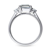 Rhodium Plated Sterling Silver 3-Stone East-West Promise Engagement Ring Made with Swarovski Zirconia Emerald Cut