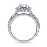 Rhodium Plated Sterling Silver Oval Cut Cubic Zirconia CZ Halo Engagement Ring