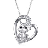 S925 Sterling Silver Frog Heart Necklace For Women Girl