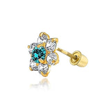 Tiny Cubic Zirconia Flower Shaped Safety Screwback CZ Stud Helix Cartilage Earring Real 14K Solid Gold