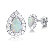 Silver White  Opal Stud Earrings 