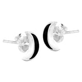 Black Onyx Crescent Moon Shaped 925 Sterling Silver Stud Earrings