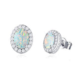 Silver White Opal Stud Earrings 