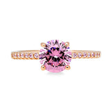 Rose Gold Plated Sterling Silver Pink Round Cubic Zirconia CZ Solitaire Engagement Ring