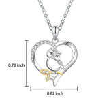 Owl Necklace 925 Sterling Silver Cute Animal CZ Heart Pendant Jewelry Gift for Women Girls