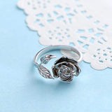 Rose Flower Ring for Women S925 Sterling Silver Adjustable Wrap Open Ring