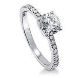 Rhodium Plated Sterling Silver Round Cubic Zirconia CZ Solitaire Promise Engagement Ring