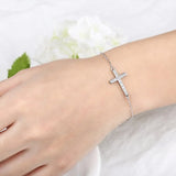 Sterling Silver Pendant Bracelet Adjustable Loop With Clasp Cross Zirconia Stones