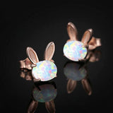 S925 Sterling Silver Opal Rabbit Stud Earrings Tiny Small Earrings Gifts for Women