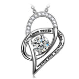 S925 Sterling Silver I Love You to The Moon and Back Love Heart Cubic Zirconia Messages Pendant Necklace