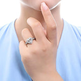 Rhodium Plated Sterling Silver Heart Shaped Cubic Zirconia CZ Halo Engagement Ring