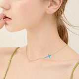 S925 Sterling Silver Sideways Cross Choker Opal Necklace for Women